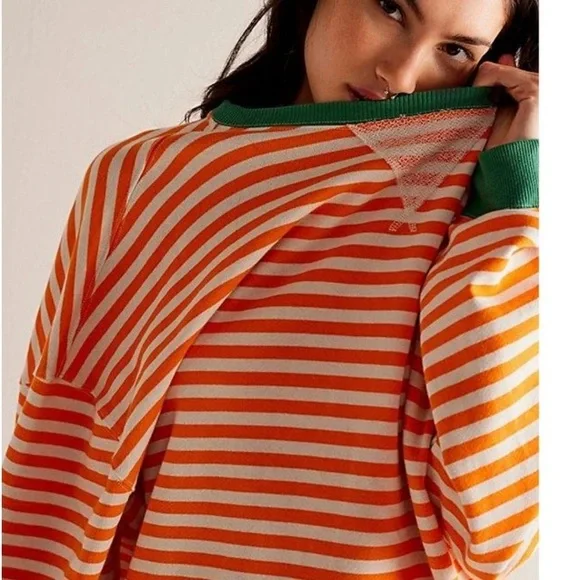 FP Movement by Free People Orange and Green Striped Sweater - Picture 2 of 7